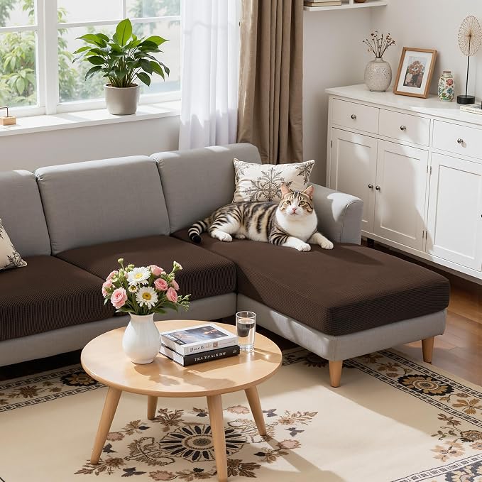 Hokway Chaise Cover and Couch Cushion Covers Set, Separate Sectional Sofa - Image 3