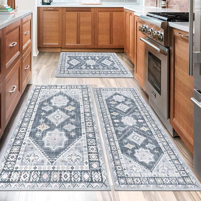 HEBE Boho Kitchen Rugs Set of 3, Non Slip Washable Kitchen Mats - Image 7