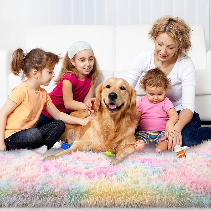 Noahas 2x6 Rainbow Fluffy Soft Runner Rug Non-Slip - Image 6