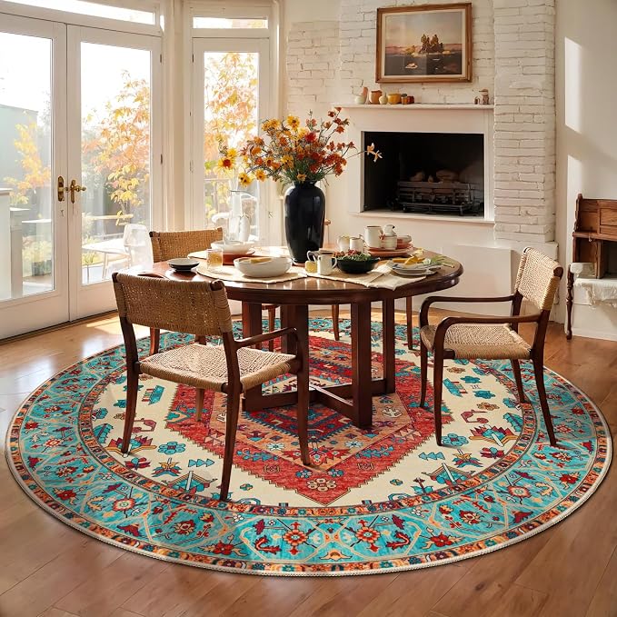 SERISSA 5ft Washable Non Slip Round Boho Area Rug - Image 2