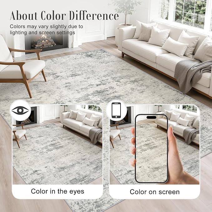 Area Rug Living Room: 4x4 Modern Washable Indoor Soft Carpet Gray | - Image 3