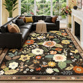 RELEANY Floral Washable 9x12 Area Rugs Black/Yellow | Flower Carpet Print Boho by RELEANY