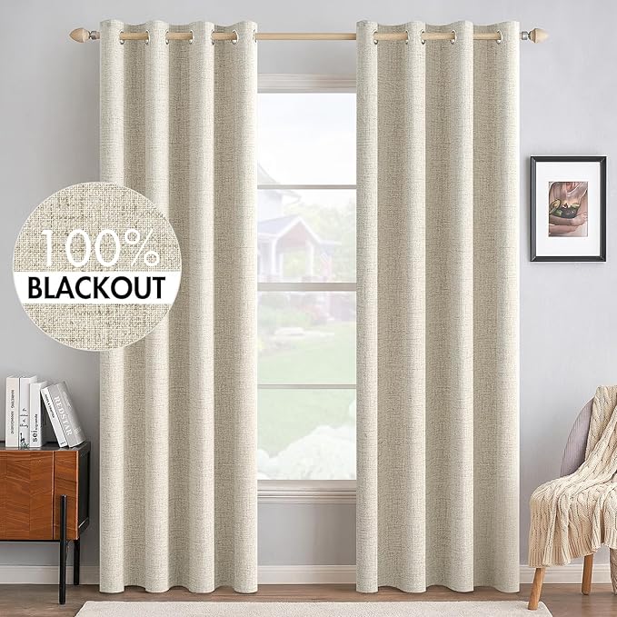 MIULEE 100% Blackout Linen Curtains by MIULEE