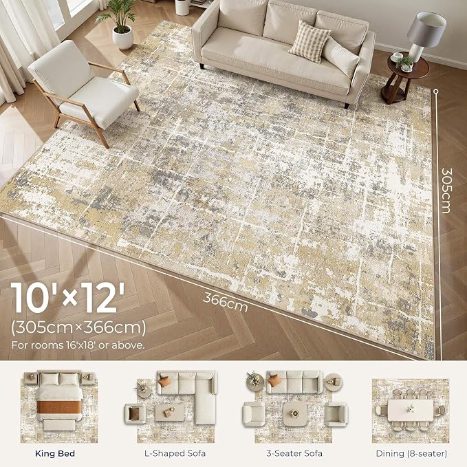DMOYEST Area Rug Living Room Rugs 10x12 Washable Abstract Carpet | Neutral - Image 2