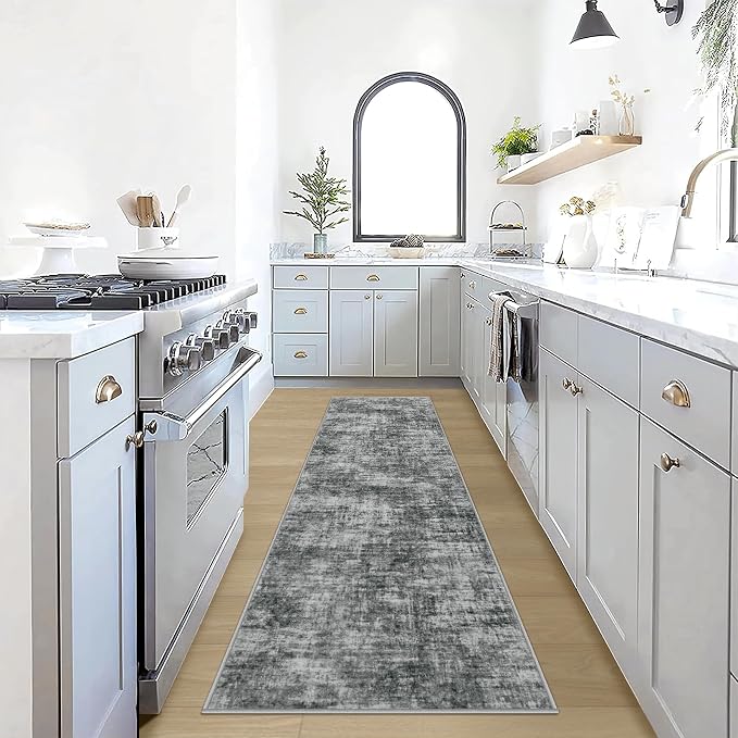 2'6''x8' Runner Rugs Washable Rug: Modern Abstract Hallway Black Carpet | by GENTDRIZZ