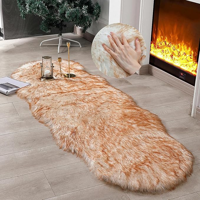 linmopm Faux Fur Sheepskin Rug, 2x6 ft Runner, High-Density Cushion, by Limopmfauxfurproducts
