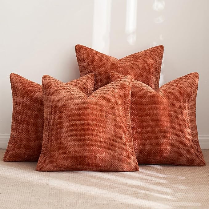 MIULEE Decorative Chenille Fall Pillow Covers Burnt Orange 16x16 Pack of 4 | - Image 4