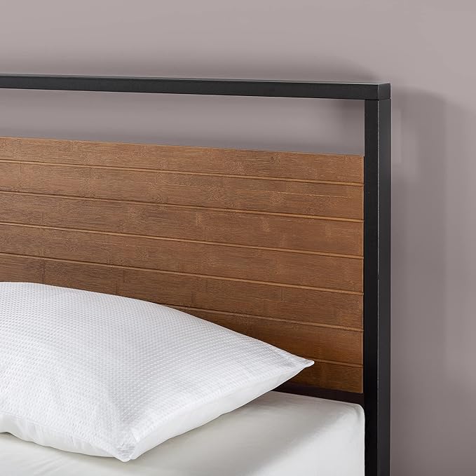 ZINUS Suzanne Bamboo and Metal Platform Bed Frame, 7-Inch Low Profile, Solid Steel Construction, No Box Spring Needed, Wood Slat Support, Easy Assembly, Chestnut Brown, Full