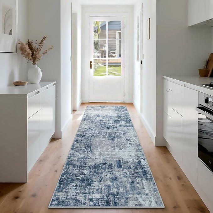 Aelenmu Runner Rugs for Hallways Kitchen Non Slip Washable 2.6x8 Blue Grey | by Aelenmu