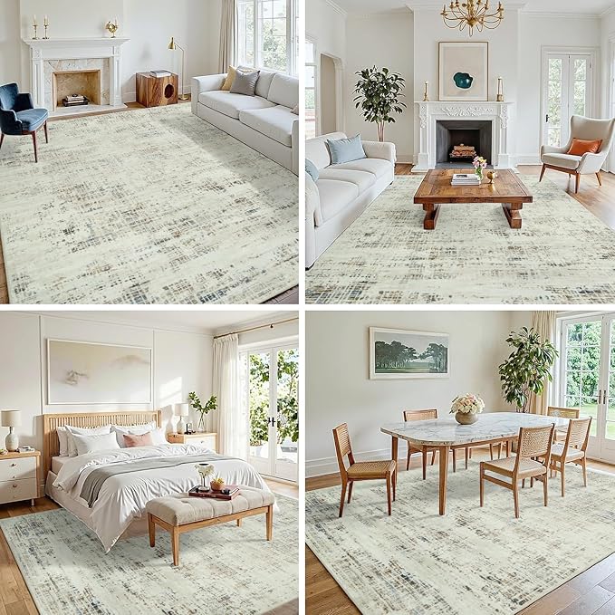 8x10 Washable Area Rug for Living Room Bedroom: Non-Slip Modern Gray White | - Image 3