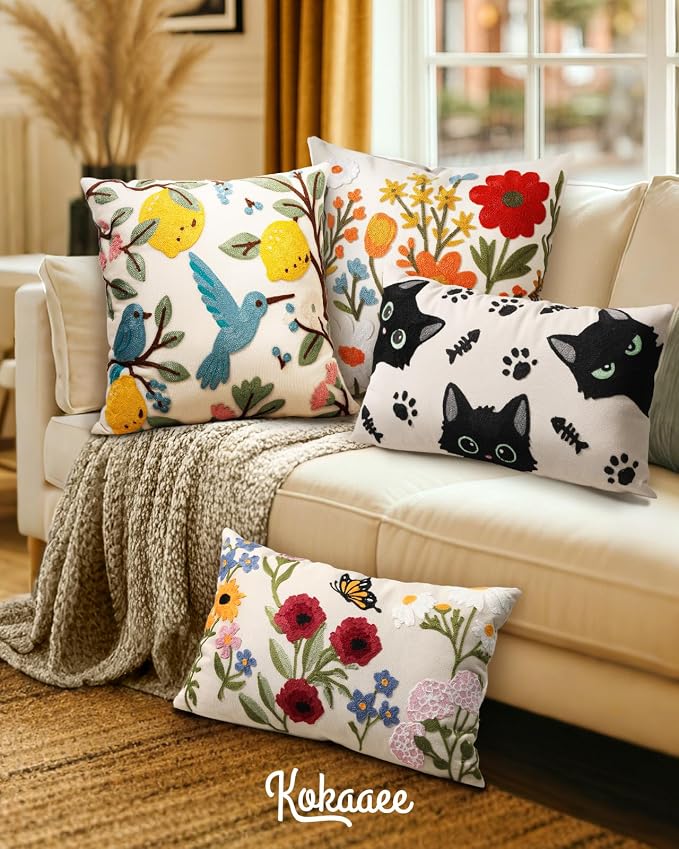 Embroidered Lumbar Pillow Cover 20x12 Inch, Cat Bone | Decorative Throw Pillow - Image 6