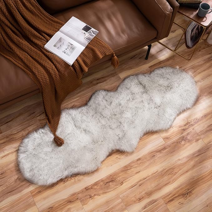 MIULEE Fluffy Area Rug 2x6 ft Faux Fur Sheepskin Rug Gradient Grey | Luxury - Image 6