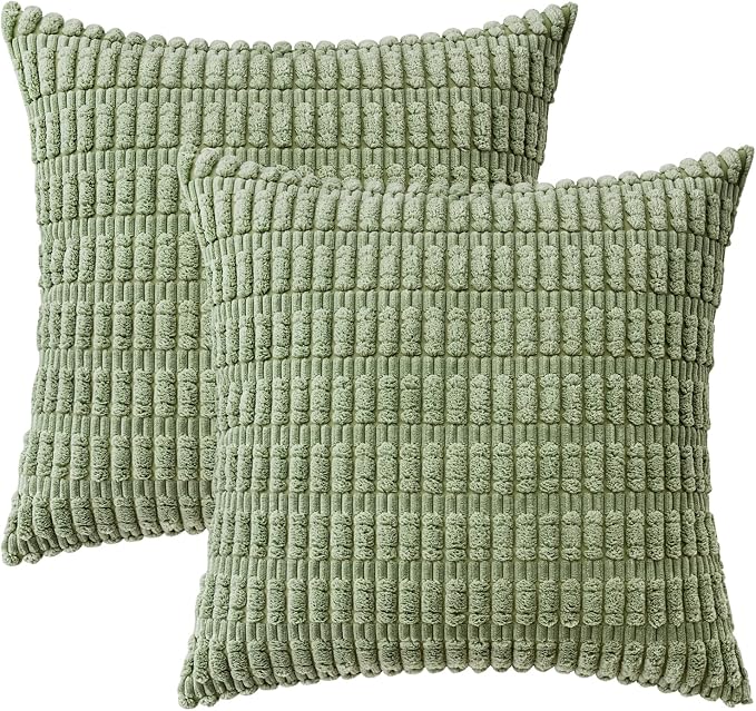 MIULEE Corduroy Decorative Throw Pillow Covers 18x18 Sage Green Pack of 2 | - Image 6
