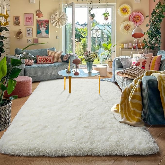 Amdrebio Cream Ivory White Plush Area Rug 4x6 - Image 5