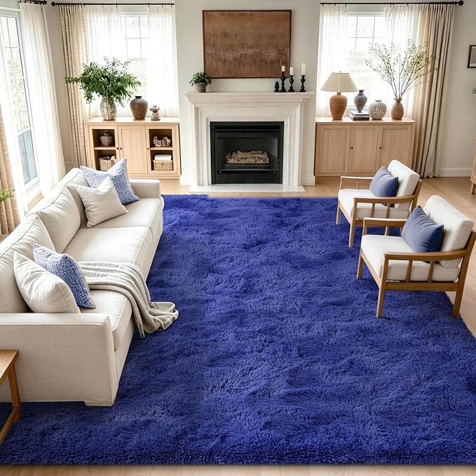 Noahas 9x12 Extra Large Royal Blue Fluffy Area Rug Non-Slip by ModernHomeDecor