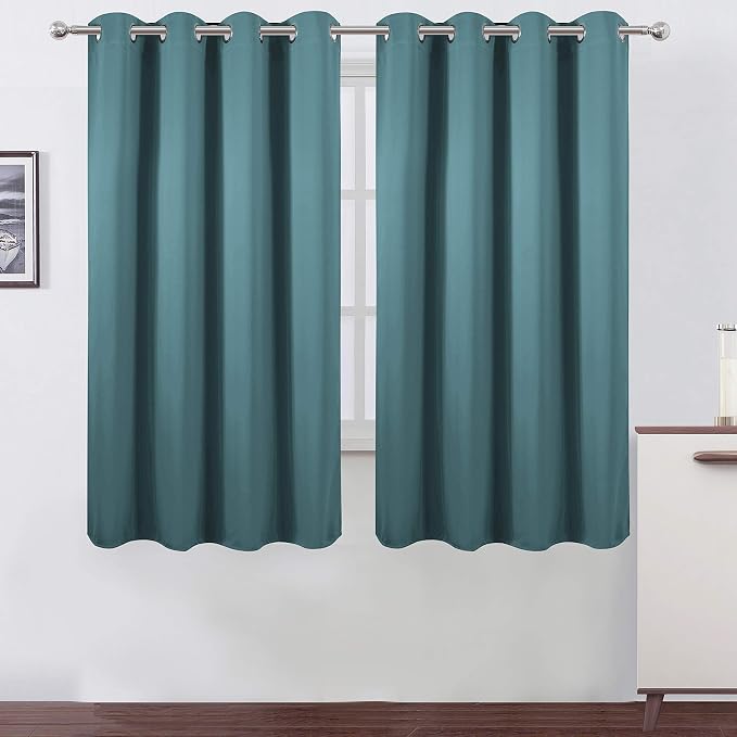 Sea Teal Blackout Curtains 66 x 63 Inch Length/Set of 2 Curtain Panels/Thermal by Lemomo