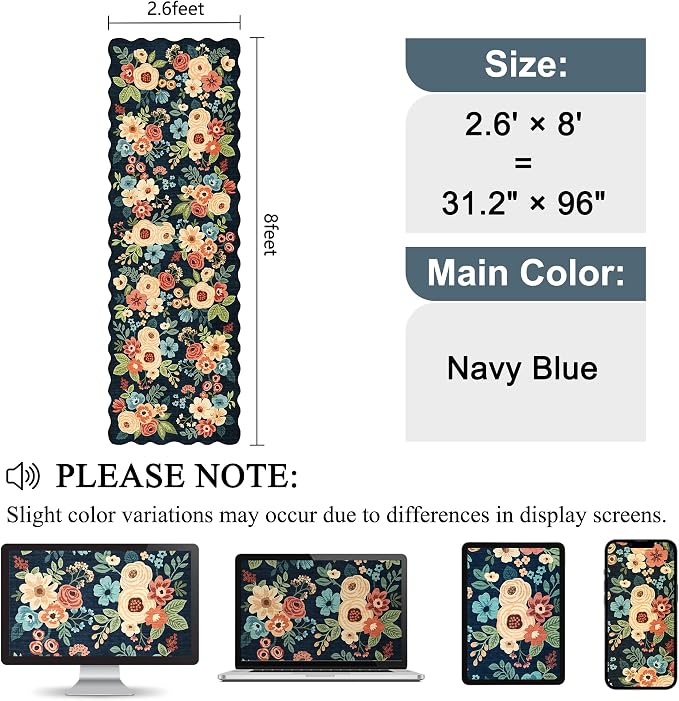 DUKINO 2.6x8 Runner Rug, Floral Washable Kitchens Rugs Non Slip, Stain Resistant - Image 2