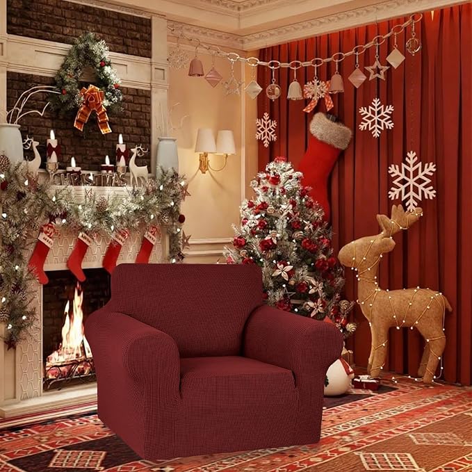 Stretch Chair Sofa Slipcover, Single Couch Cover, Dark Red | 1-Piece Washable - Image 2
