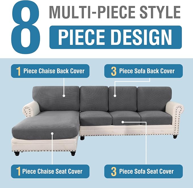 H.VERSAILTEX Sectional Couch Covers 8 Pieces Stretch Sofa Covers - Image 3