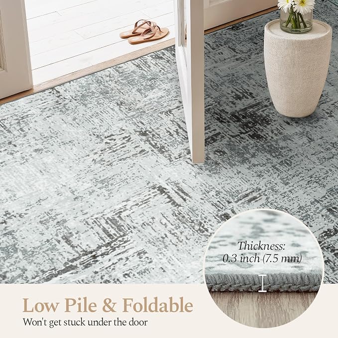 Rugflix 9x12 Area Rugs for Living Room, Washable Blue Grey Large Rug | Machine - Image 6