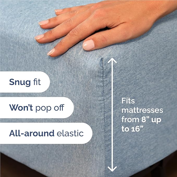 Full 6 Piece Sheet Set - Comfy Breathable & Cooling - Soft Hotel Luxury Bedding Set with 8-16 Inch Deep Pockets - 1 Flat & 1 Fitted Sheet & 4 Pillowcases - Wrinkle Free & Easy Care - Heathered Blue