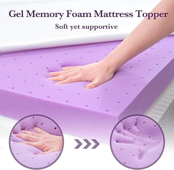 SINWEEK 2 Inch Gel Memory Foam Mattress Topper with Cooling Cover Ventilated Soft Mattress Pad, Bed Topper, CertiPUR-US Certified, Queen Size