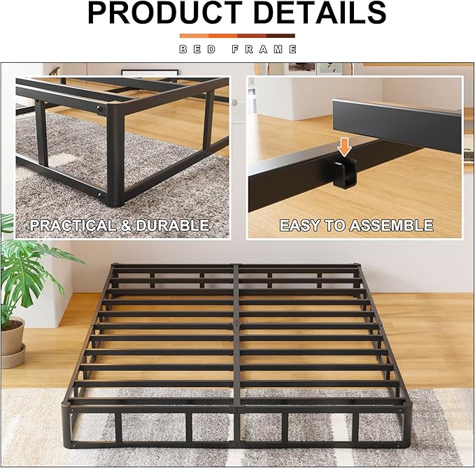 EMODA 8 Inch Queen Box Spring Bed Base, 3000 LBS Heavy Duty Metal Mattress Foundation with Fabric Cover, Easy Assembly
