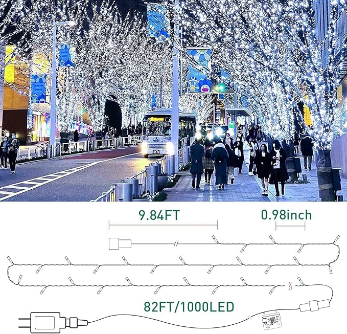 Quntis 82ft 1000 LED Cluster Christmas String Lights - 8 Modes Christmas Tree Lights - Outdoor Waterproof Dark Green Wire Christmas Lights Plug in for Holiday Wedding Party Home Decor, White