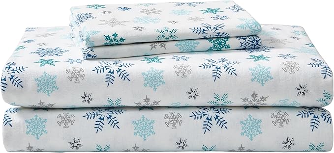 Eddie Bauer - King Sheets, Cotton Flannel Bedding Set, Brushed For Extra Softness, Cozy Home Decor (Tossed Snowflake, King)