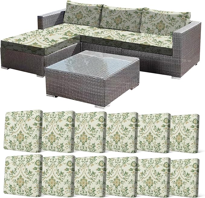 CALBODE 12 Pcs Stretch Outdoor Seat Cushion Covers, Washable Reusable, by CALBODE
