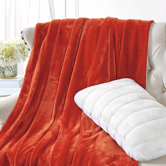 Walensee Fleece Blanket Plush Throw Fuzzy Lightweight (Queen Size 90x90 Orange) Super Soft Microfiber Flannel Blankets for Couch, Bed, Sofa Ultra Luxurious Warm and Cozy for All Seasons