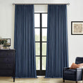 Dark Blue Linen 100% Blackout 120 Inch Curtains by Twodrapes