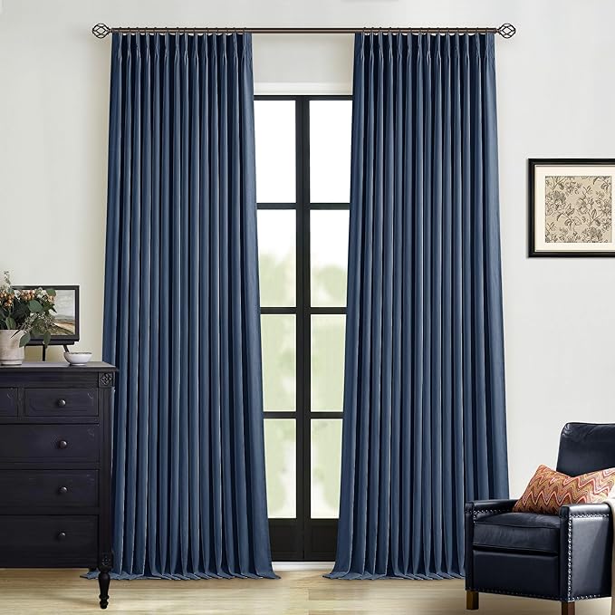 Navy Blue Blackout Linen Curtains 108 Inches Long - Image 9