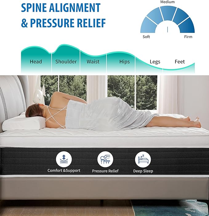 Queen Mattresses,12 Inch Memory Foam Hybrid Mattress in a Box with Individual Pocket Spring,Pressure Relief & Motion Isolation Queen Size Black Mattress,CertiPUR-US.