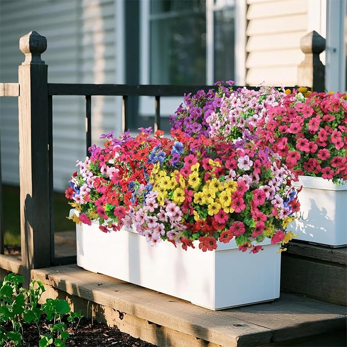 Ouddy Decor 24 Bundles Artificial Flowers for Outdoors Fake Silk Flowers UV Resistant Faux Plastic Plants for Spring Summer Garden Porch Window Box Table Vase Home Indoor Outdoor Decoration, Purple