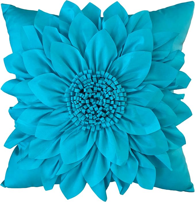 Teal Blue Accent Flower Decorative Throw Pillow Covers by BellasGifts