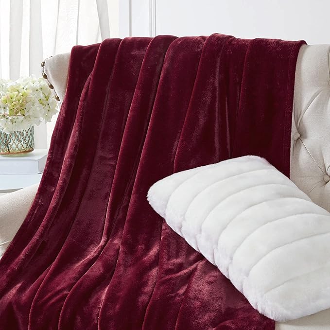 Walensee Fleece Blanket Plush Throw Fuzzy Lightweight (Twin Size 60x80 Burgundy Red) Super Soft Microfiber Flannel Blankets for Couch, Bed, Sofa Ultra Luxurious Warm and Cozy for All Seasons