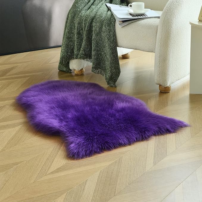 duduta Purple Faux Sheepskin Rug 2x3 ft, Small Faux Fur Chair Covers | Shag - Image 7