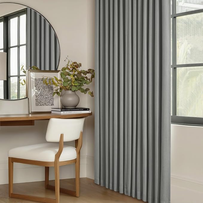 Dark Grey Linen 100% Black Out 120 Inch Curtains - Image 9