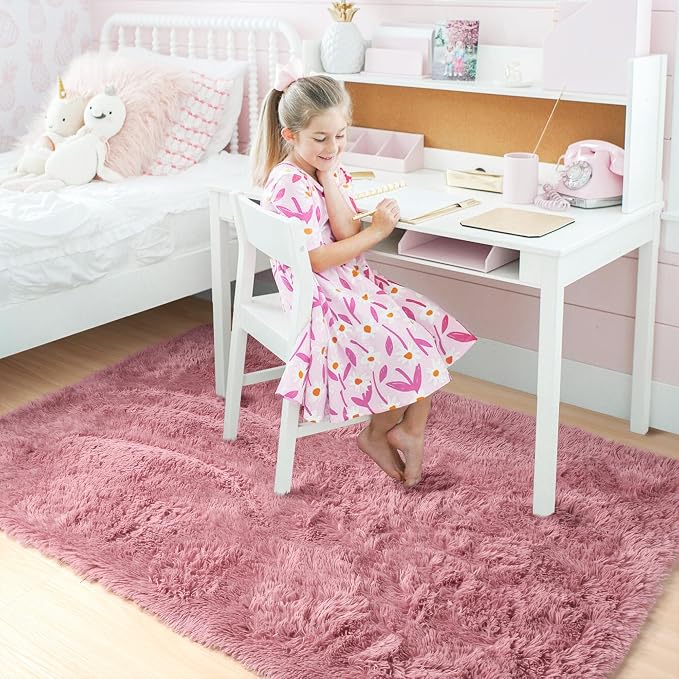 Amdrebio Blush Pink Shaggy Small Area Rug 3x5 - Image 3