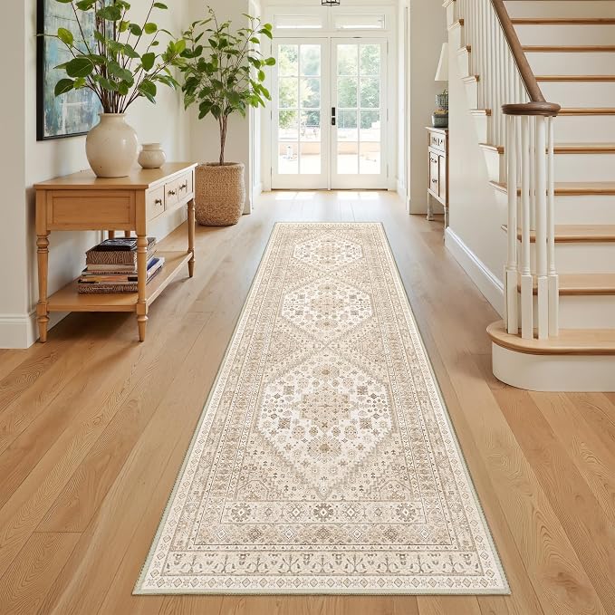 Kitchen Runner Rug Non Slip Washable Rugs 2.5x8, Cream/Beige | Soft Low Pile - Image 3