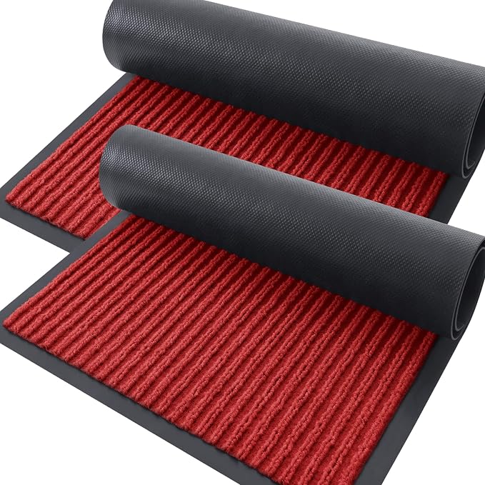 OLANLY 2-Pack Front Door Mats 59x34, Waterproof Heavy-Duty Doormats | Red by OLANLY