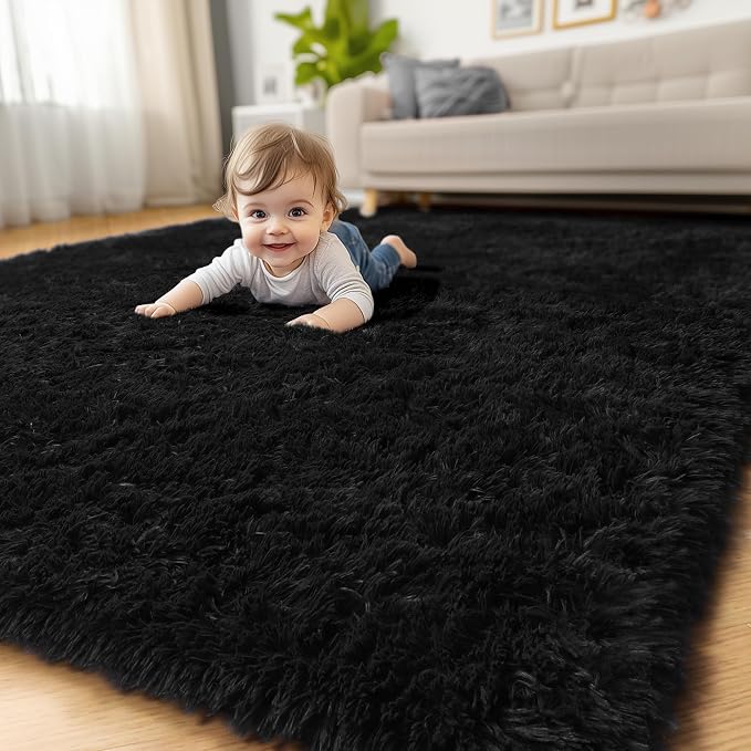 Amdrebio Black Fluffy Fuzzy Area Rug 4x6 - Image 7