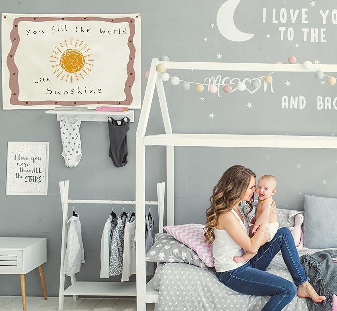 Positive Toddler Kids Growth Stuff for Nursery Bedroom Playroom Above Crib Wall Decor Hanging Rectangular Banner Poster Flag Sign Gift Baby Shower Birthday Baptism Christmas Gift You Fill the World