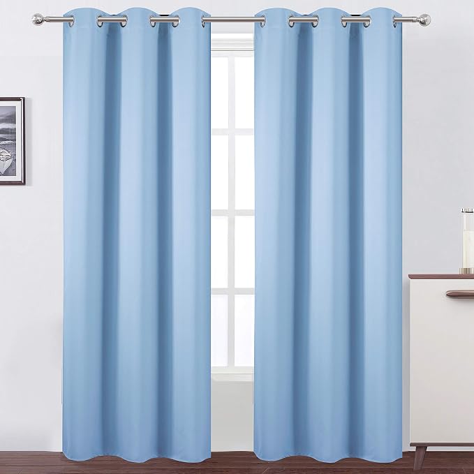 Sky Blue Thermal Blackout Curtains/42 x 95 Inch/Set of 2 Panels Room Darkening by Lemomo