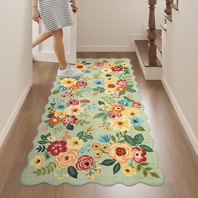 DUKINO 2x4 Rug for Entryway, Floral Washable Kitchen Rugs Non Slip, Low Pile - Image 6