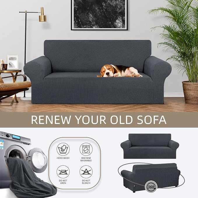Stretch Loveseat Couch Cover, 2 Cushion Couch Slipcover, Charcoal | 1-Piece - Image 3