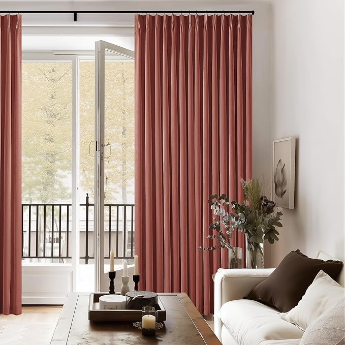 Terracotta Pinch Pleated Blackout Linen 80 Inch Window Curtains 2 Panels | 100% - Image 8