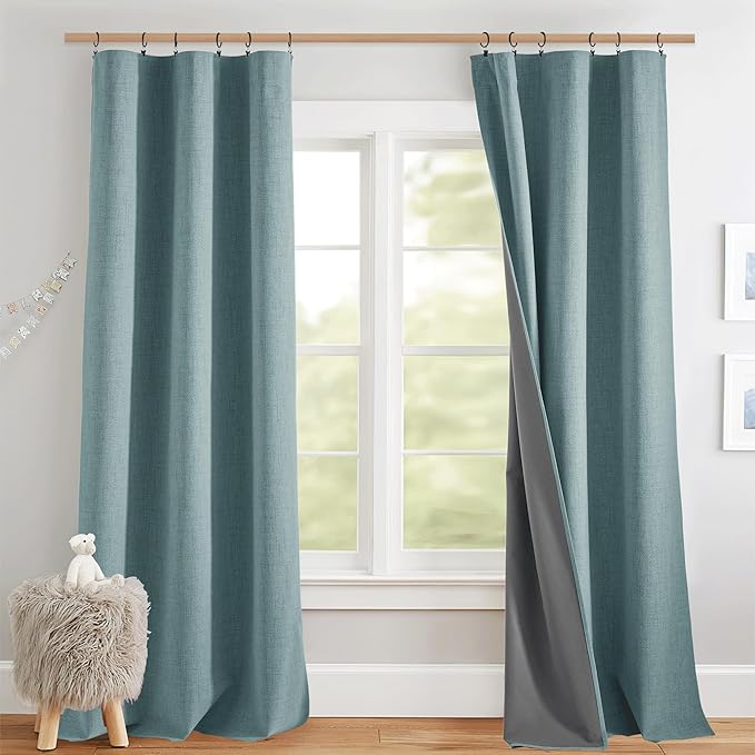 NICETOWN Skylark Blue Full Blackout Back Tab Linen Curtains by NICETOWN