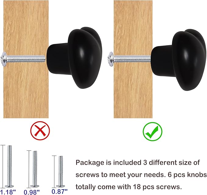 Ceramic Drawer Knobs Heart Shape Cabinet Dresser Pulls Handles with 3 Sized Screws, Kitchen Furniture Knobs for Closet Cupboard Wardrobe (6, Black)